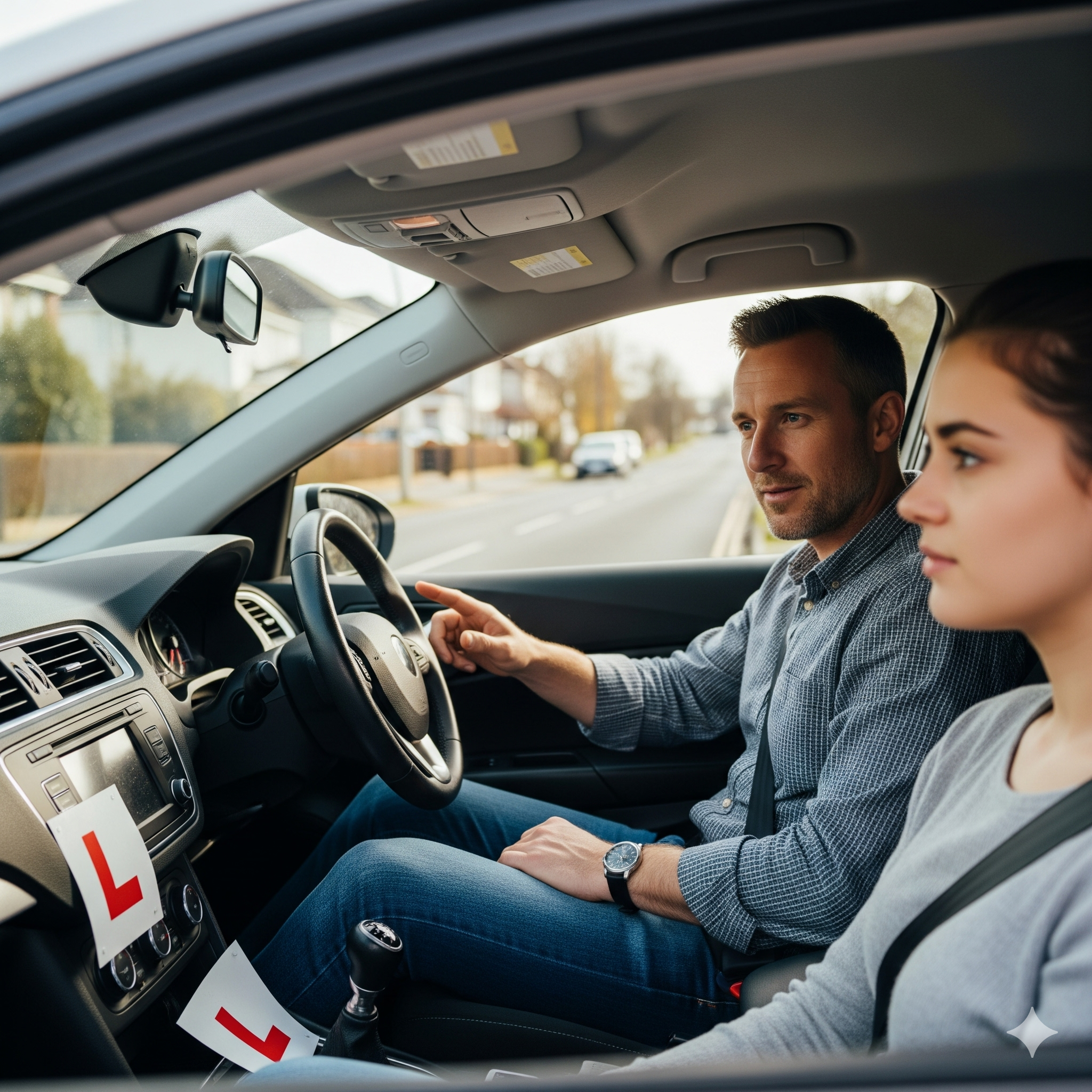 Un carro en un estacionamiento, con el logo de Vertiz, que habla del sistema único de enseñanza de Vertiz, curso de manejo para mujeres